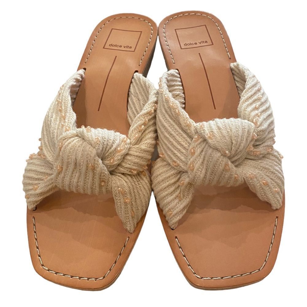 DOLCE VITA Women's Haviva Ivory Fabric Knotted Slide Sandals NEW 8.5 - Picture 3 of 7
